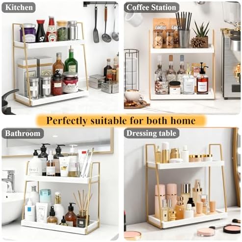 Coffee Bar Organizer for Countertop, 2-Tier Wooden Shelf
