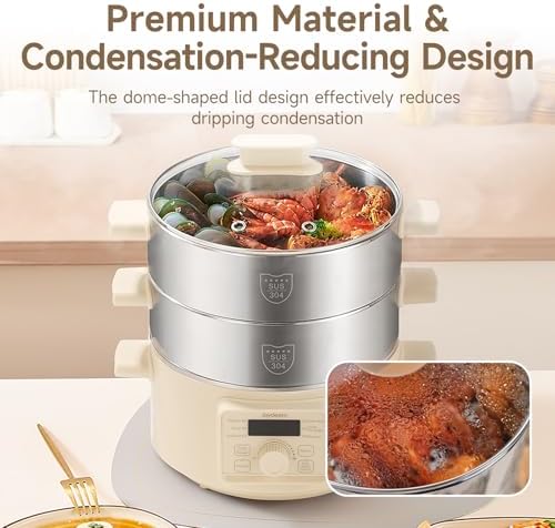 Joydeem Electric Food Steamer for Cooking, 2-Tier Stainless Steel Vegetable & Food Steamers, 13L/13.7 qt Large Capacity, DZG-A100
