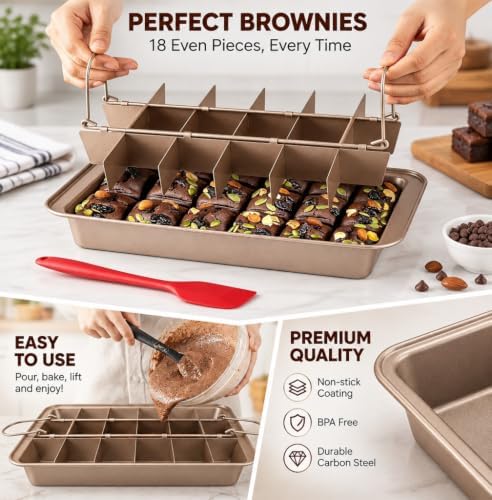 Brownie Pan with Dividers - Non-Stick Backing, Lasagna Pan, Brownie