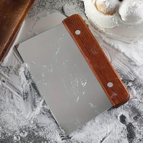 GSHLLO 2 Pcs Stainless Steel Dough Cut Scraper Wooden Handle Dough