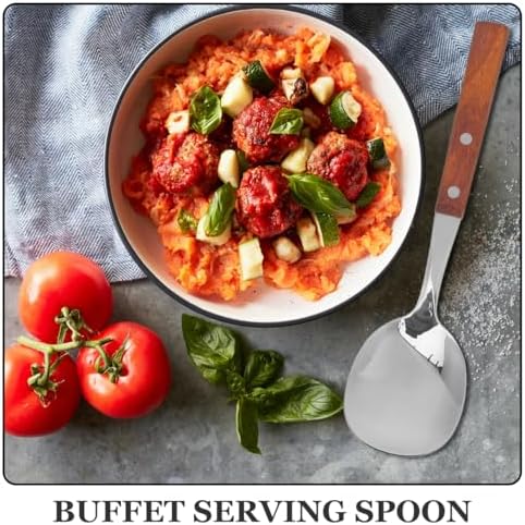 Cabilock Stainless Steel Slotted Serving Spoon Set with Wood Handle