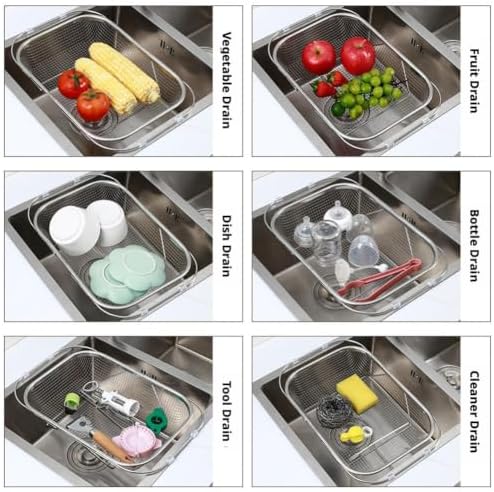 Stainless Steel Over-The-Sink Colander Strainer Basket, Expandable