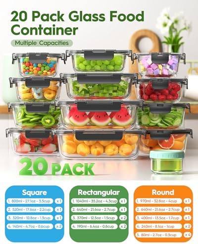 Canfanni 40-Piece Glass Food Storage Containers with Airtight Lids