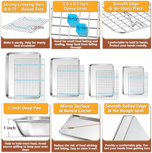 P&P CHEF 16 + 12.5 + 10.4 + 9 Inch Baking Sheet & Rack, Pan and Grid