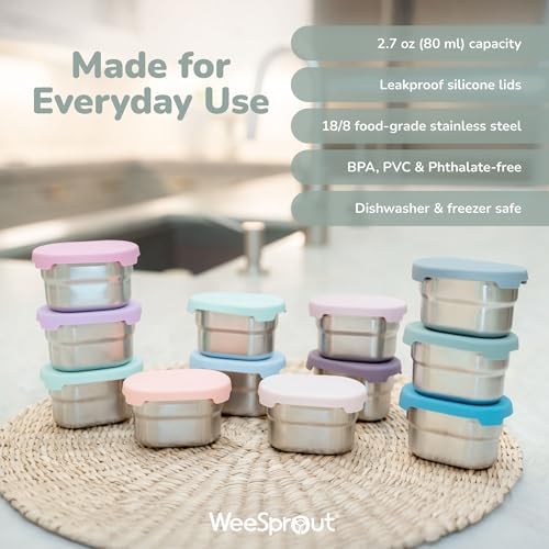 WeeSprout Stainless Steel Dip Containers with Leakproof Silicone Lids
