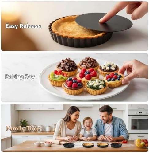 6 Pcs Mini Tart Pans with Removable Bottom, 3.9 in Egg Tart Molds Set