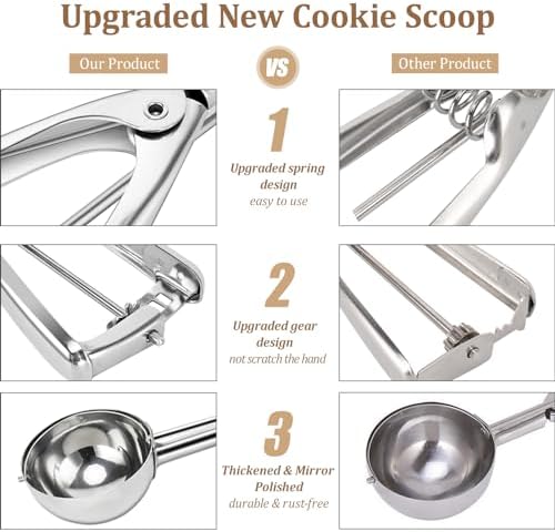 Cookie Scoop for Baking Set of 3 - Ice Cream Scoop Stainless Steel