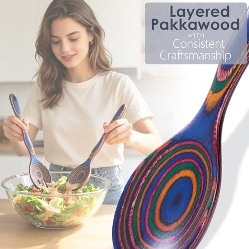 HOWHONG 7-Piece Pakkawood Cooking Utensils Set, Colorful Wooden Spoons