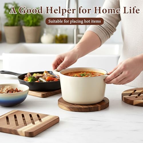 4 Pcs Acacia Trivet Mat Set 5.8inch 7inch Thicken Acacia Wood Hot Pads