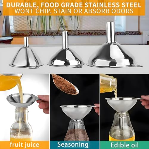 4 Pack Kitchen Funnels Set, Stainless Steel Wide Mouth Canning Funnel
