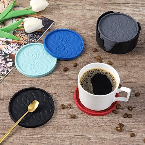 ME.FAN Silicone Coasters with Holder,[6 Pack] Drinking Coasters - Cup