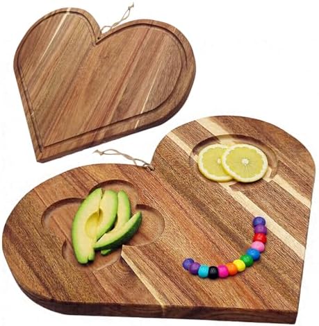 Double-Sided Acacia Wood Heart Cutting Board & Serving Tray Set - XO