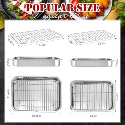 2 Set Stainless Steel Roasting Pan with Rack 15.5 13 Inch