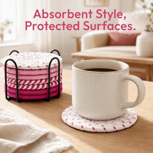 8 Pack Pink Coasters for Desk, Cute Coaster Set, Absorbent Drink