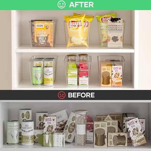 6 Pack Clear Plastic Storage Bins, 11" Large Pantry Organizer Bins