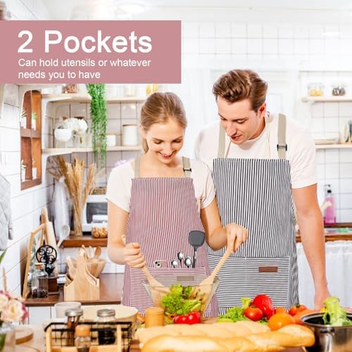 2 Pack Kitchen Cooking Aprons, Adjustable Bib Soft Chef Apron with 2