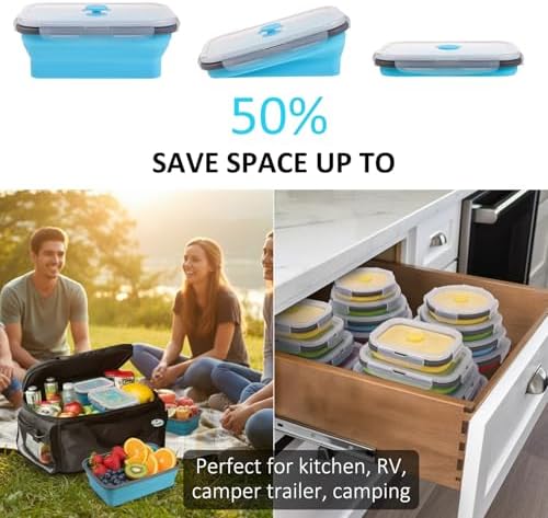 Collapsible Food Storage Containers with Lid & Air Vent, 16 Pack, 8