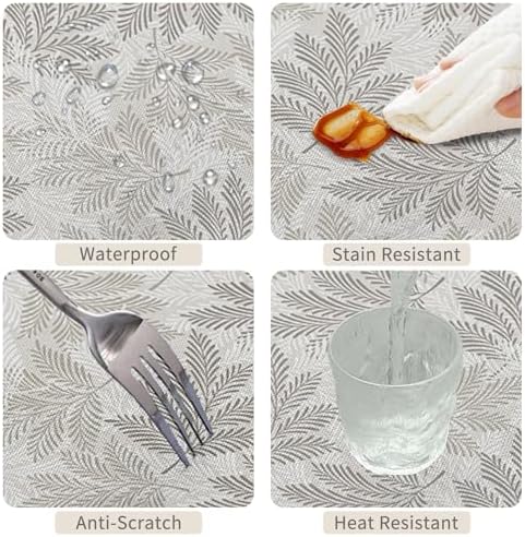 Grey Leaves Round Tablecloth 42 Inch Spring Leaf Printed Rustic
