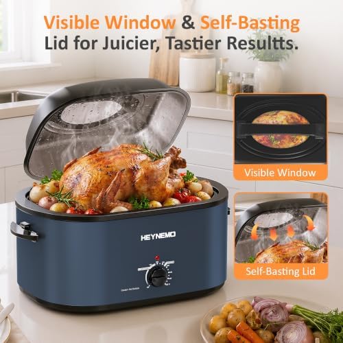 30Qt Electric Roaster Oven, with Self-Basting Lid, Removable Pan