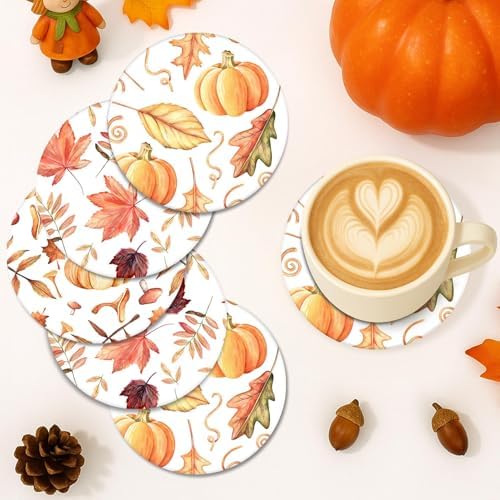 Britimes Fall Coasters for Drinks, Set of 6, Ceramic Stone, Leaf