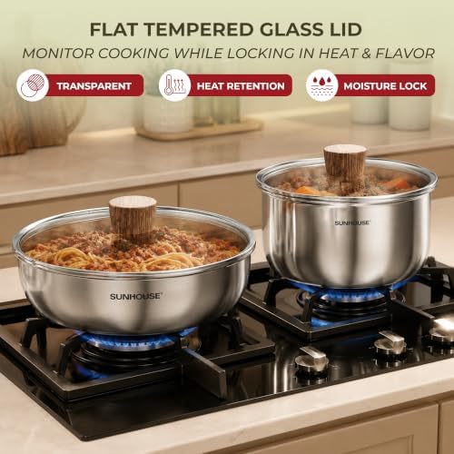 SUNHOUSE 9pcs 3-Ply Clad Stainless Steel Cookware Set w/Detachable Handle