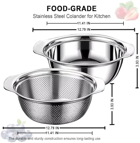 Stainless Steel Colander for Kitchen, 4 QT Rice Strainer, Pasta