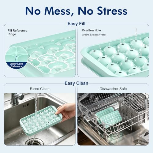 Ice Cube Tray with Lid and Bin - 3 Pack for 0.95 Inch Mini Ice Balls