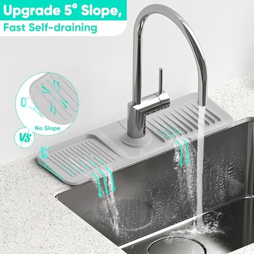 17.7'' Faucet Mat for Kitchen Sink [5°Slope Fast Self-draining]