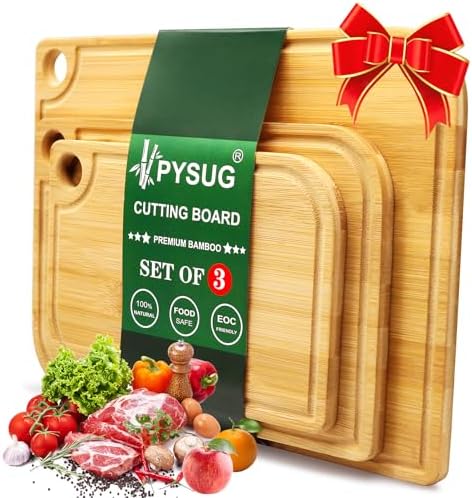 Bamboo Cutting Boards for Kitchen Set of 3 - Wood Cutting Boards with