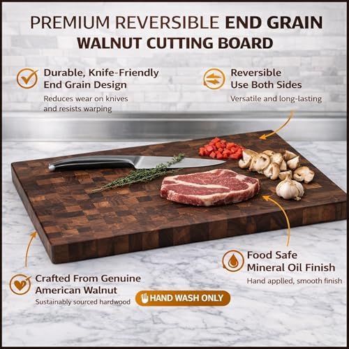 End Grain Walnut Chopping Block, 22x13 inch, Made in USA
