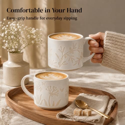 DOWAN Coffee Mugs Set of 4, 14 oz Ceramic Mugs for Latte, Cappuccino