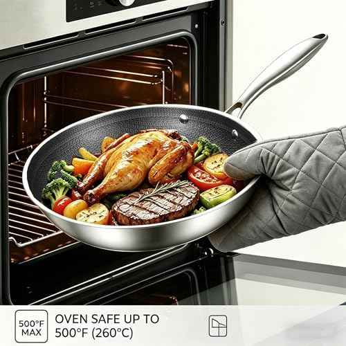 Inqibee 9.5 Inch Hybrid Stainless Steel Wok Pan with Lid, Ceramic Coating