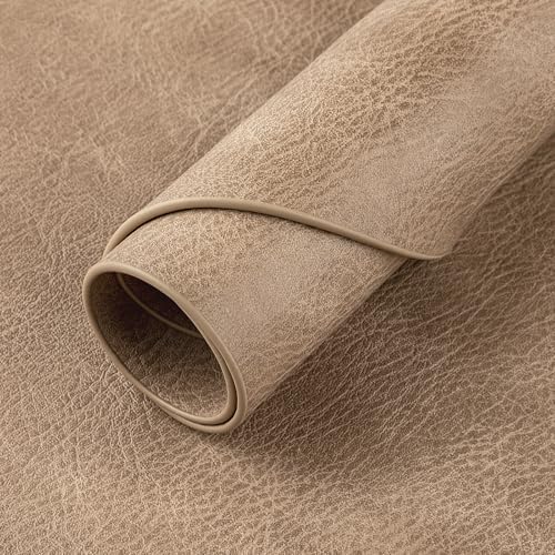 ADRIMER Oval Placemats Set of 4, Wipeable Faux Leather, Apricot
