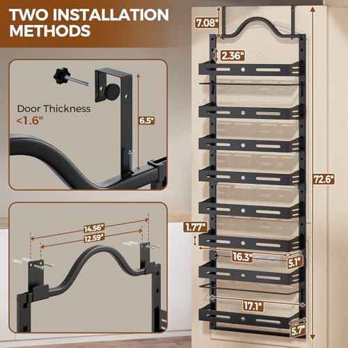 8-Tier Pantry Door Organizer, Large 2 IN 1 Wall Mount or Over The Door