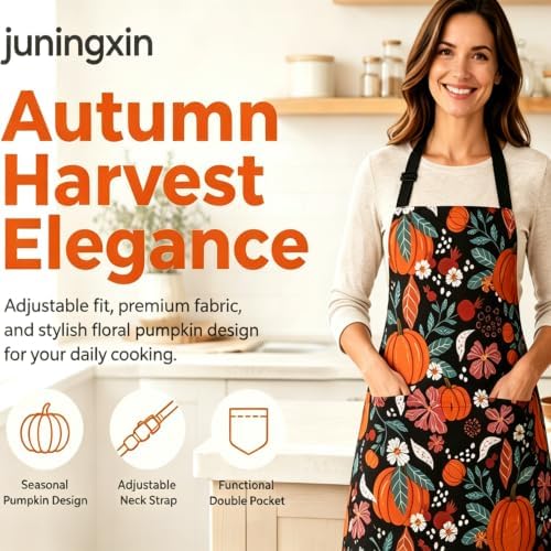 Seasonal Fall Adjustable Kitchen Apron with Pockets for Cooking Baking