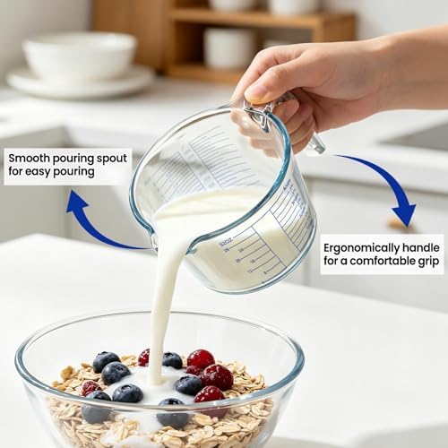 Glass Measuring Cup, 4 Cup Measuring Cup with Lid, High Borosilicate