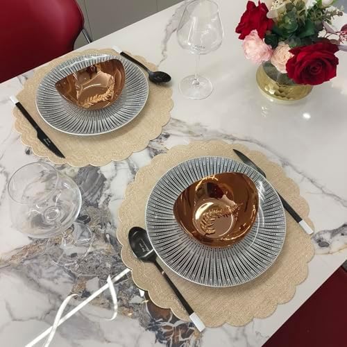 Round Placemat for Dining Table Set of 6,PU Waterproof Heat Insulation
