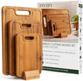 Bamboo Cutting Board Set with Holder, 3 Piece Carbonized Wood Chopping