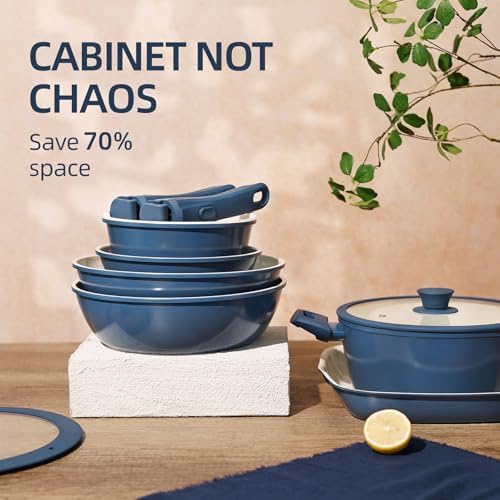 BECIGAR 23pcs Ceramic Pots and Pans Set, Nonstick Detachable Handle