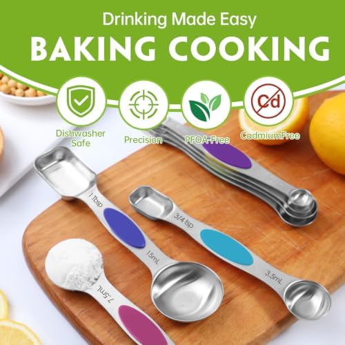 Stainless Steel Magnetic Measuring Spoons Set of 8, 7 Nesting Magnetic