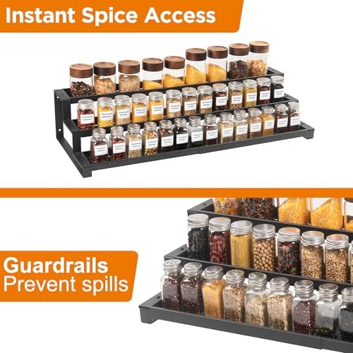 3-Tier Expandable Spice Rack, 16"-29", Black
