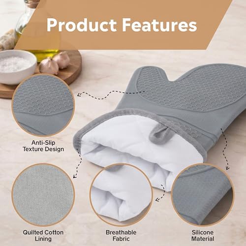 Silicone Oven Mitts and Pot Holders Set, 6 Piece