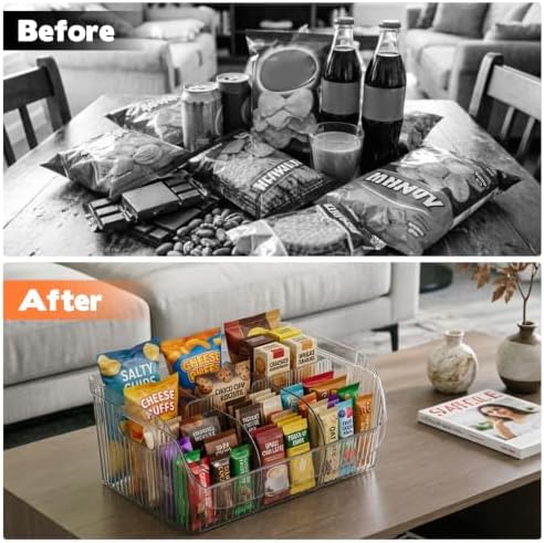 2 Pack Large Snack Chip Bag Organizer for Pantry, 6-Compartment Snack