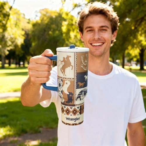 Wrangler Cowboy Boots & Cactus White 40 Oz Stainless Steel Water