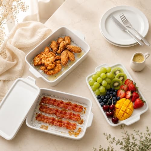 5x7 inch Casserole Dish with Lid & Grill Rack Bakeware Set of 2