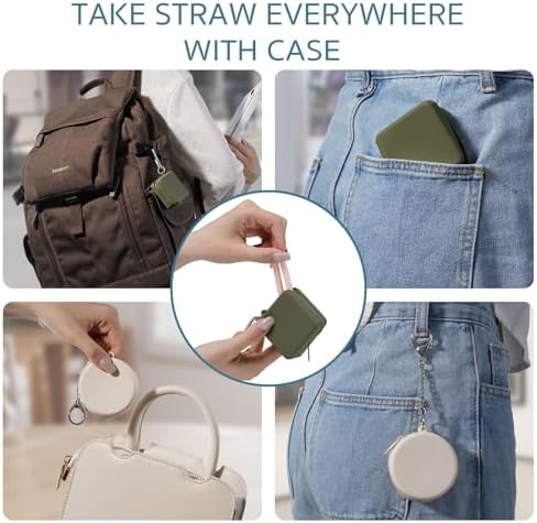 4-Size Reusable Silicone Straws with Travel Keychain Cases-Portable