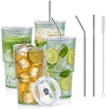 4 Pcs 20oz Plastic Ribbed Tumblers with Lid and Straws Green Plastic