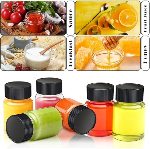 25 Pack 2 oz Shot Bottles with Caps, Wide-Mouth Plastic Bottles for