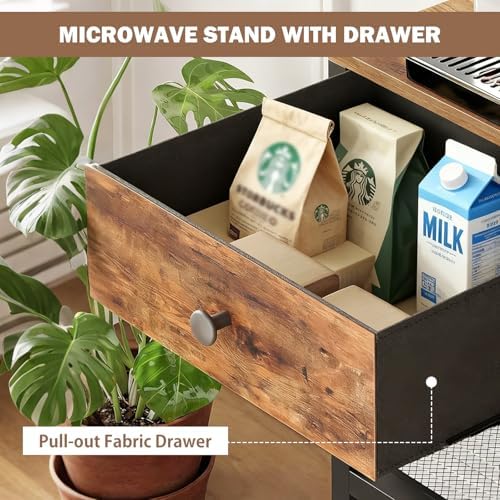 6-Tier Microwave Stand with Drawer and Hooks
