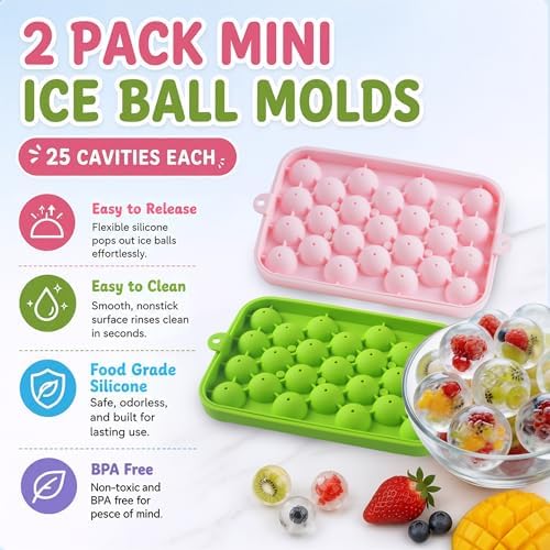Small Ice Ball Mold, 2Pack Round Ice Cube Trays with Lid, 1Inch